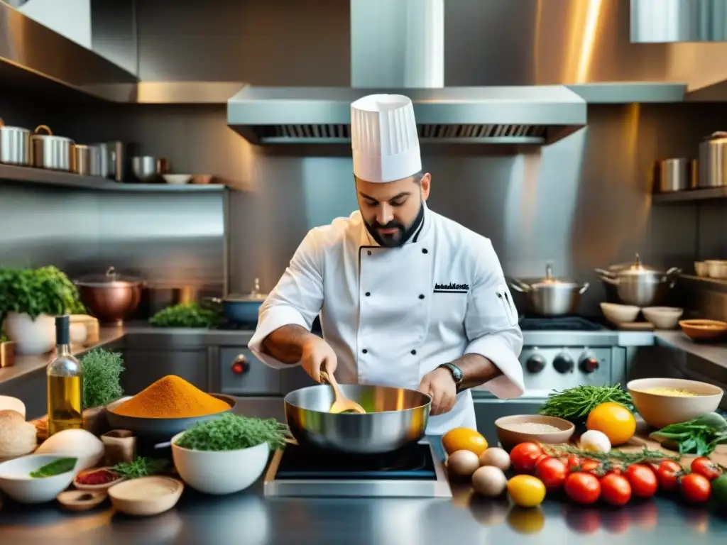 Fusión cultural en cocina italiana: Chefs diversas cocinando juntas, mezclando sabores del mundo en una animada cocina italiana