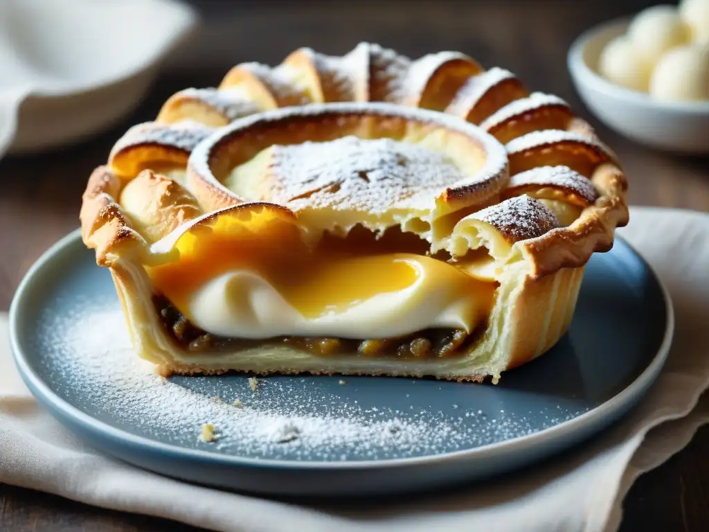 Delicada galleta rellena Genovesi da Erice, con capas hojaldradas y crema de ricotta, bañada en azúcar glass