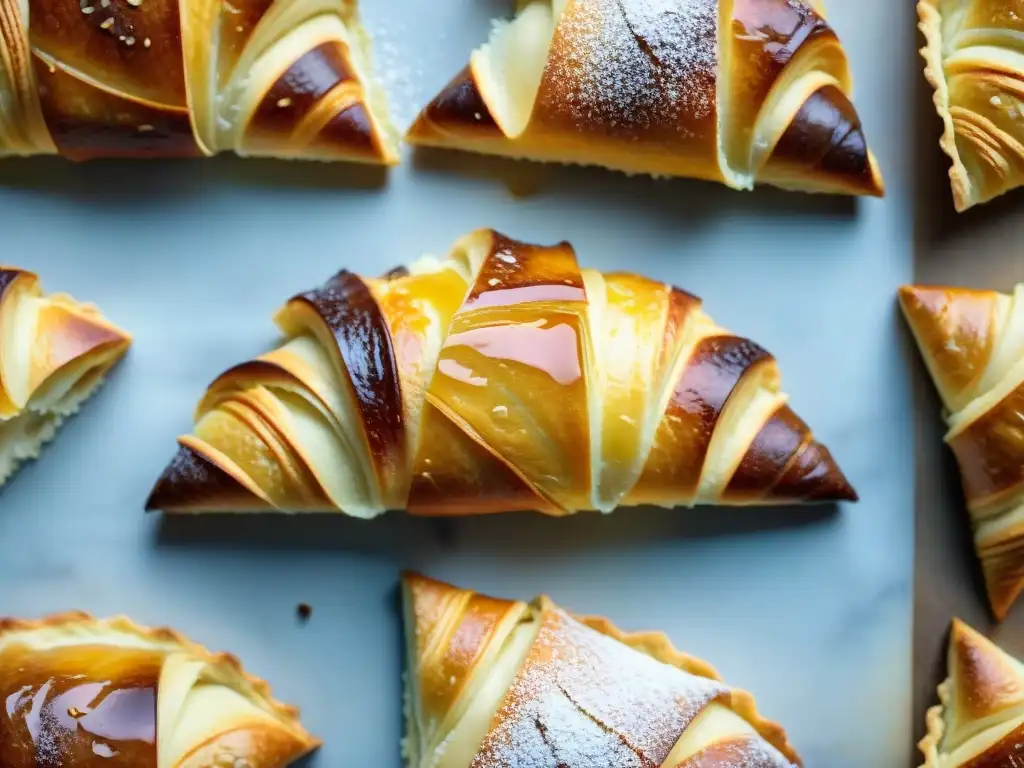 Delicada sfogliatella italiana recién horneada, con capas doradas y crujientes