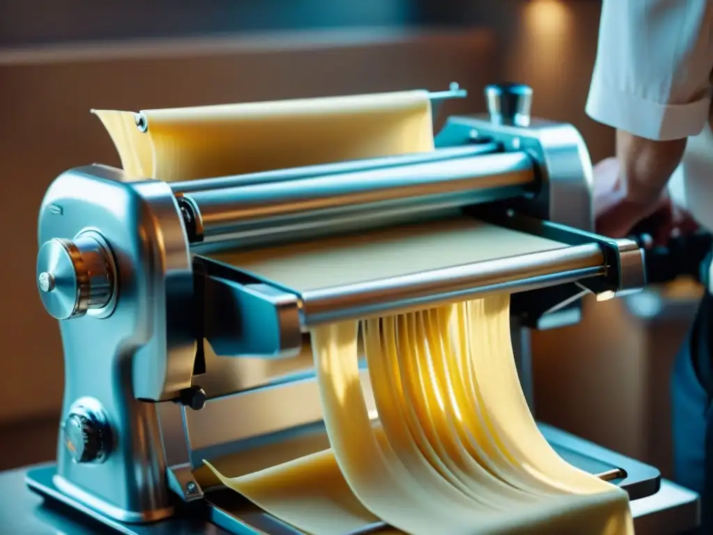 Delicada pasta fresca siendo cortada por Máquina para pasta italiana revolucionaria