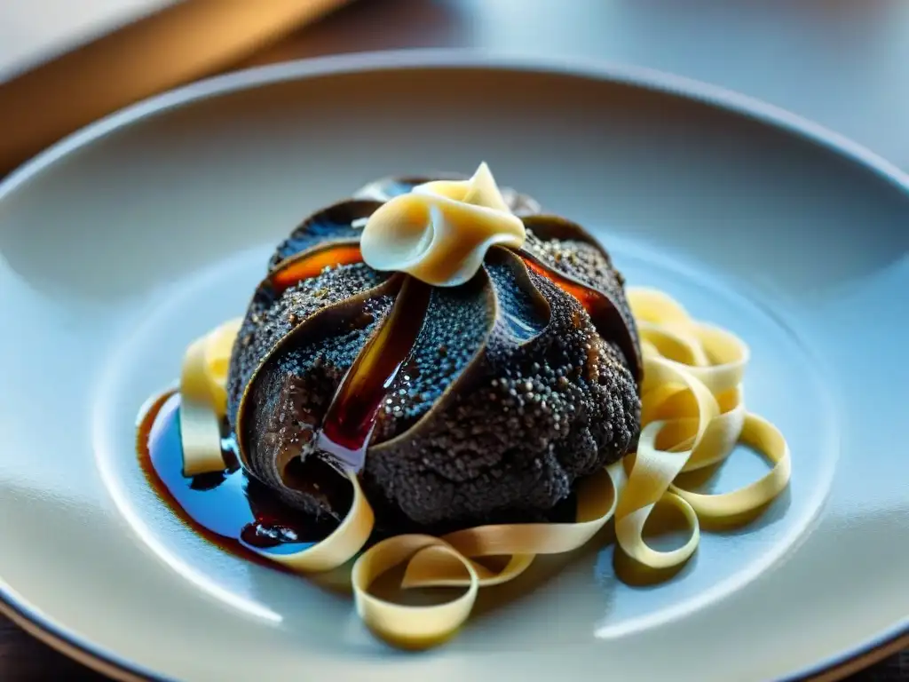 Delicada trufa negra sobre tagliatelle al dente en salsa de Barolo: maridajes vino Barolo trufas Piamonte