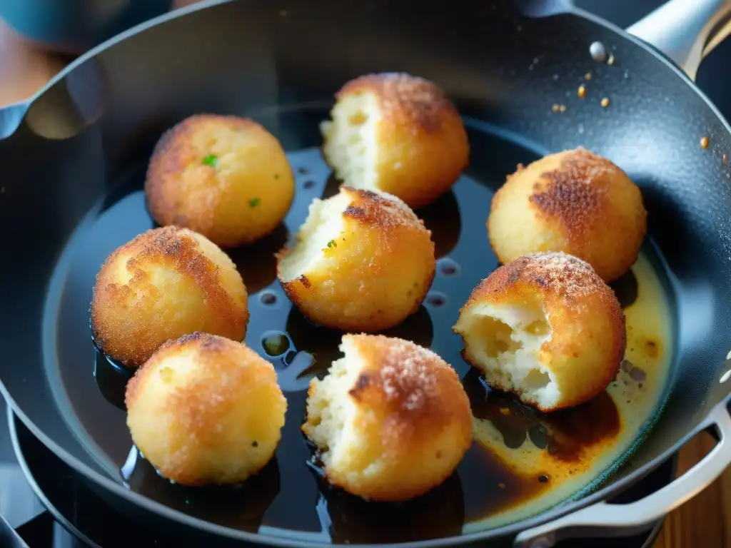 Delicadas Arancini doradas crujientes, fritas con mimo en aceite hirviendo