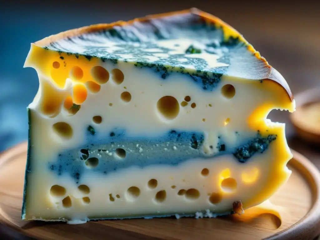 Delicadas diferencias entre Gorgonzola Dolce y Gorgonzola Piccante en close-up detallado de dos trozos crujientes de queso