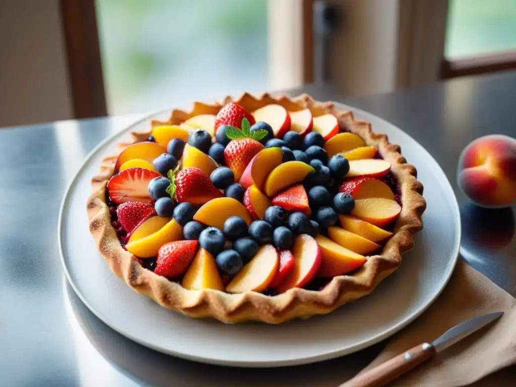 Delicadas manos de panadero preparando relleno de frutas para crostata