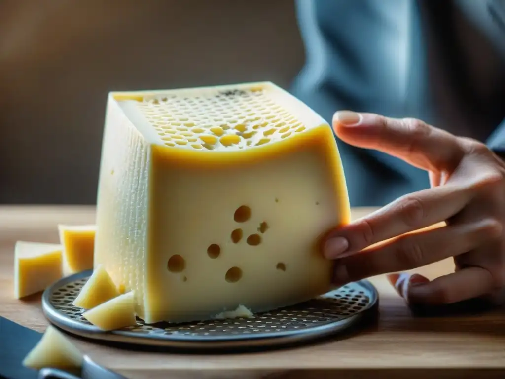 Delicadeza al rallar queso Parmigiano Reggiano con los mejores ralladores queso duros italianos