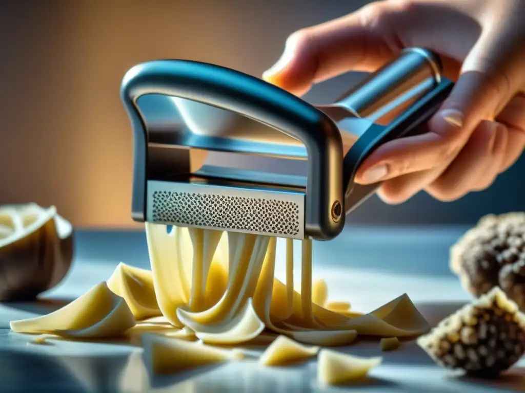 Un delicado gadget para cocinar con trufa, deslizando finas láminas sobre pasta fresca