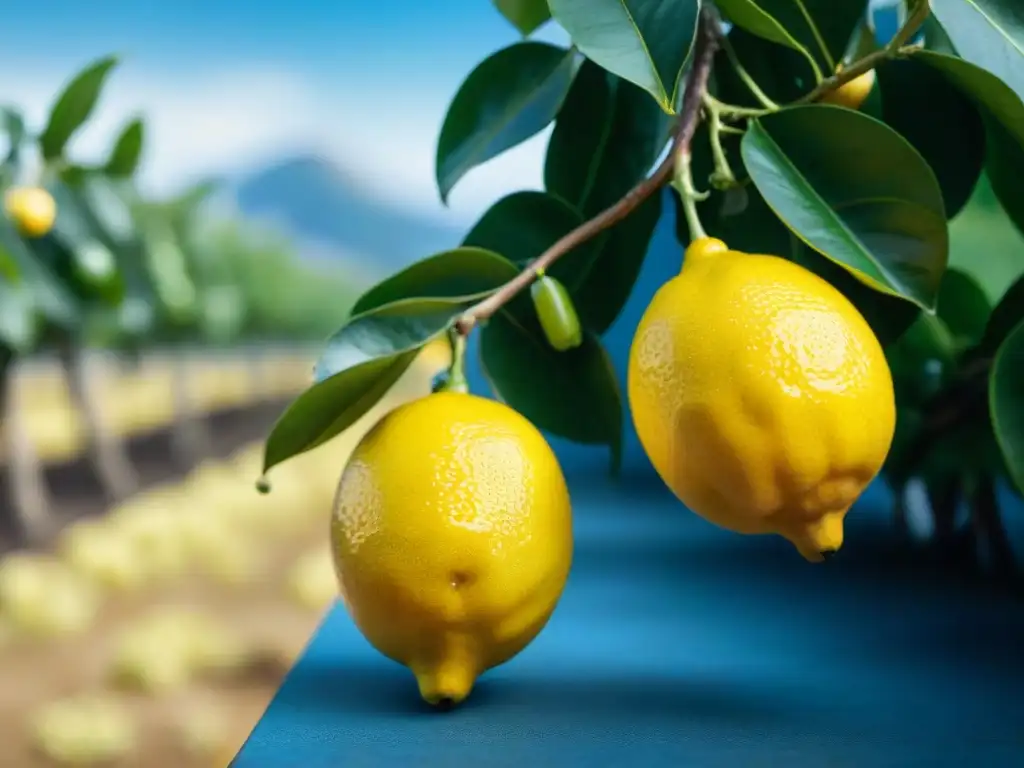 Delicado limón maduro en un limonar de Sorrento, Italia