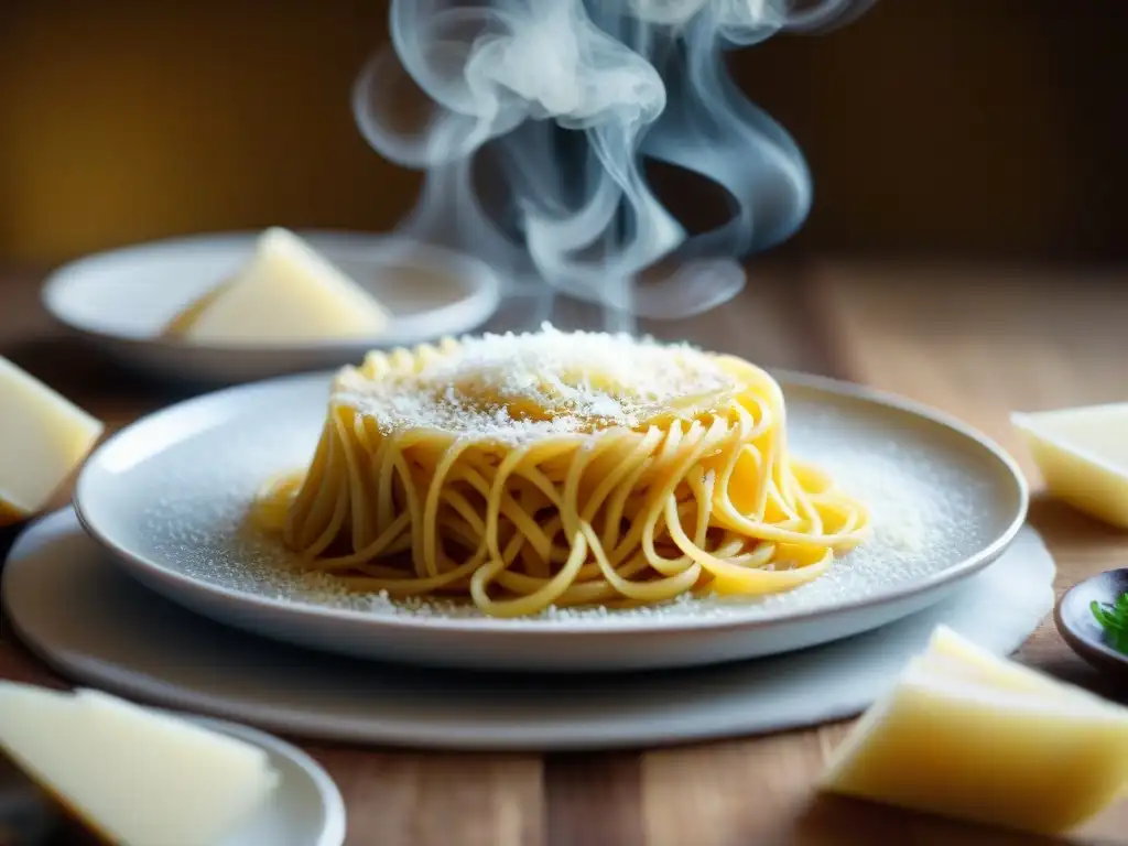 Delicado queso Parmesano recién rallado sobre pasta italiana, resaltando la importancia de los ingredientes cocina italiana tradicionales