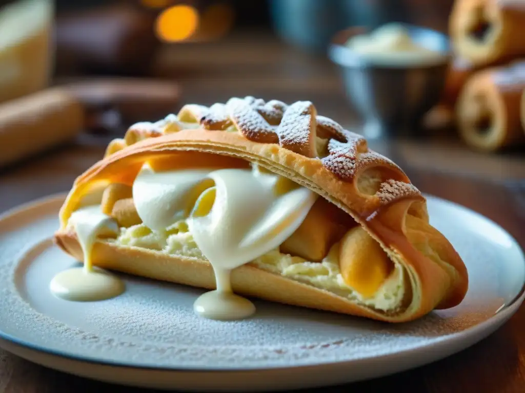 Delicado relleno de cannoli siciliano en pastelería italiana