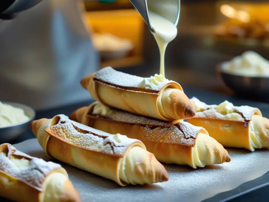 Delicado relleno de ricotta en cannoli siciliano, destacando innovaciones en la tradición pastelera