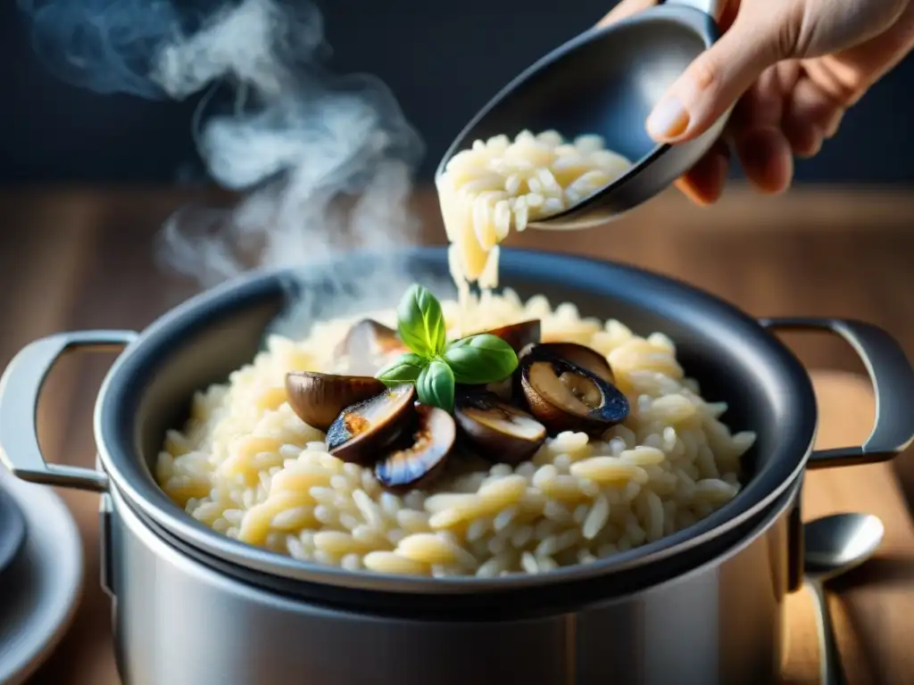 Delicado risotto cocinado en electrodoméstico italiano, fusionando tradición culinaria con tecnología