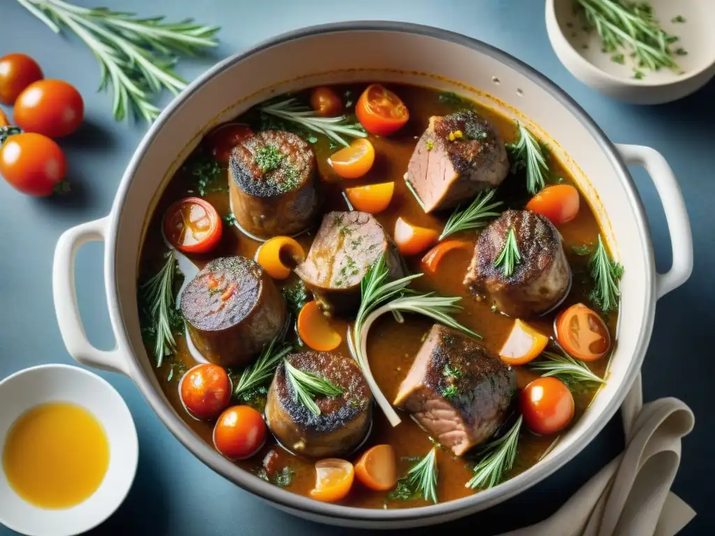 Delicado osso buco en salsa de tomate, hierbas aromáticas