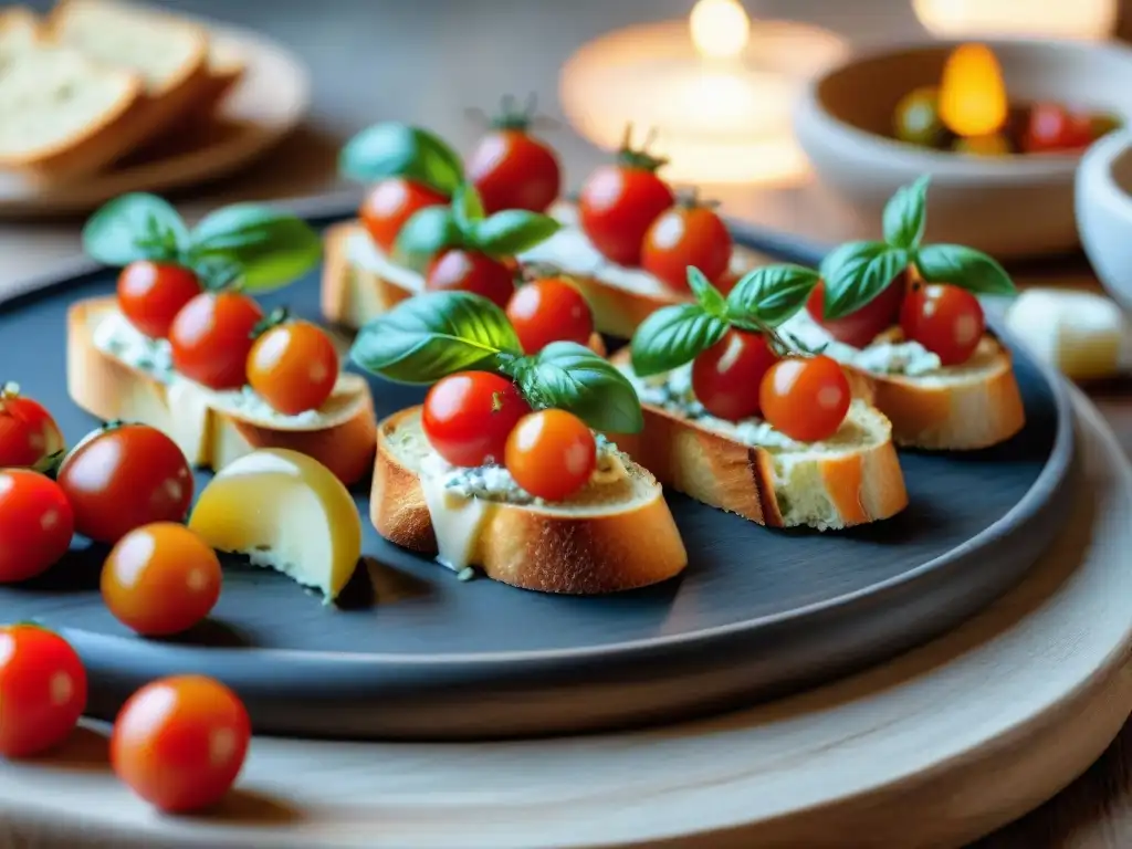 Delicados crostini toscani tradicionales sobre mesa rústica, evocando la esencia gastronómica