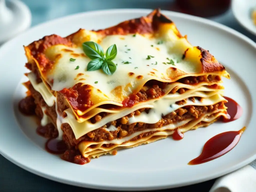 Deliciosa lasaña casera con capas de pasta, salsa de tomate, bechamel y queso derretido