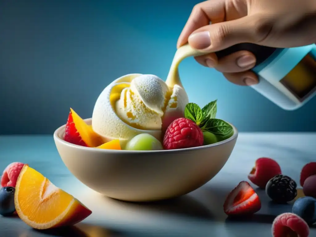 Una deliciosa combinación de gelato artesanal y ensalada de frutas frescas