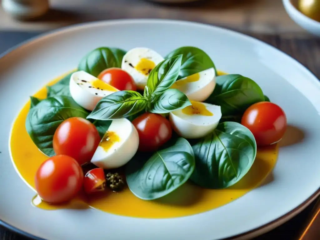 Deliciosa ensalada Caprese italiana, alimentos funcionales dieta, tomate, albahaca y mozzarella