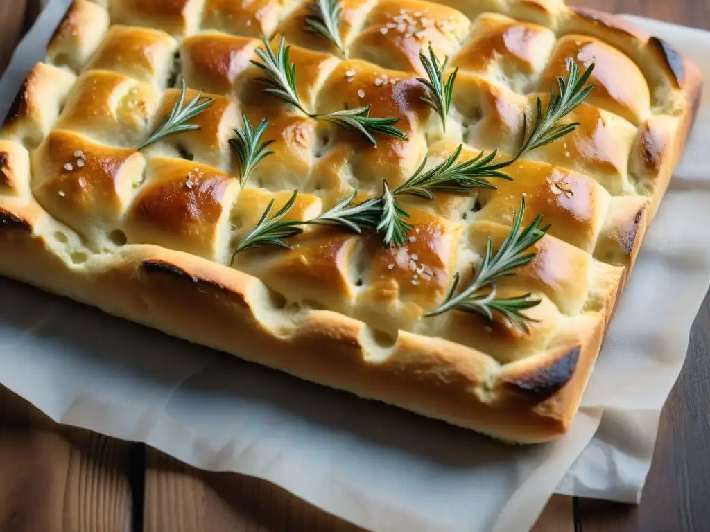 Deliciosa focaccia recién horneada en un pan tradicional italiano