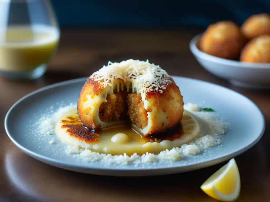 Deliciosa fritura perfecta de arancini croquetas risotto, crujientes y cremosas