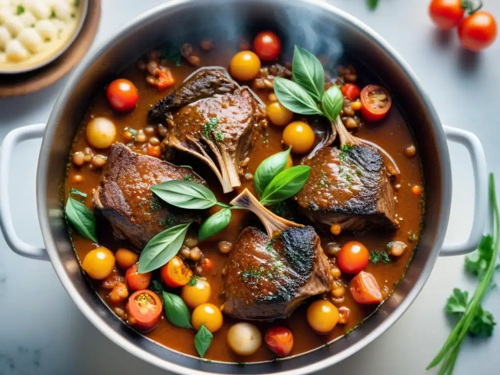 Deliciosa historia Osso Buco receta tradicional, con tiernas costillas de ternera y vapor aromático