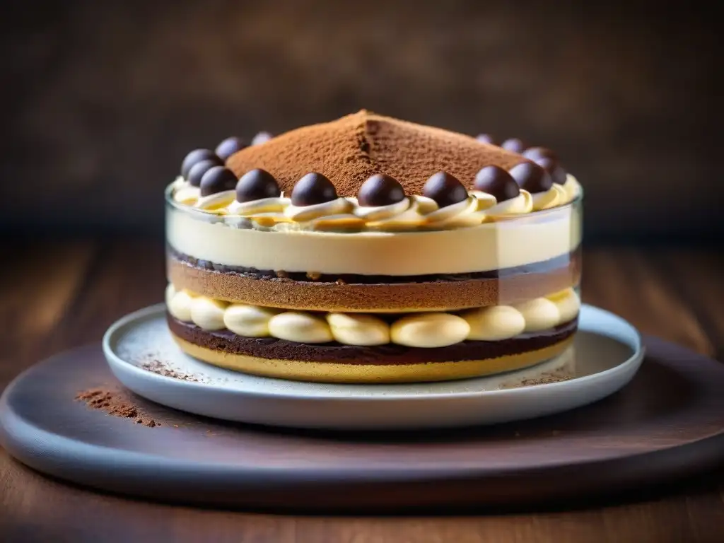 Deliciosa imagen que muestra las capas de un tiramisú recién hecho