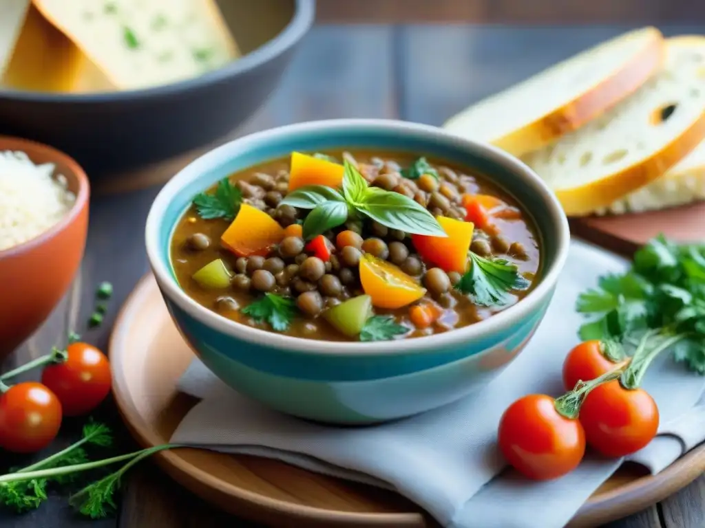 Deliciosa evolución de sopa de lentejas italiana con vibrantes colores y aromas reconfortantes