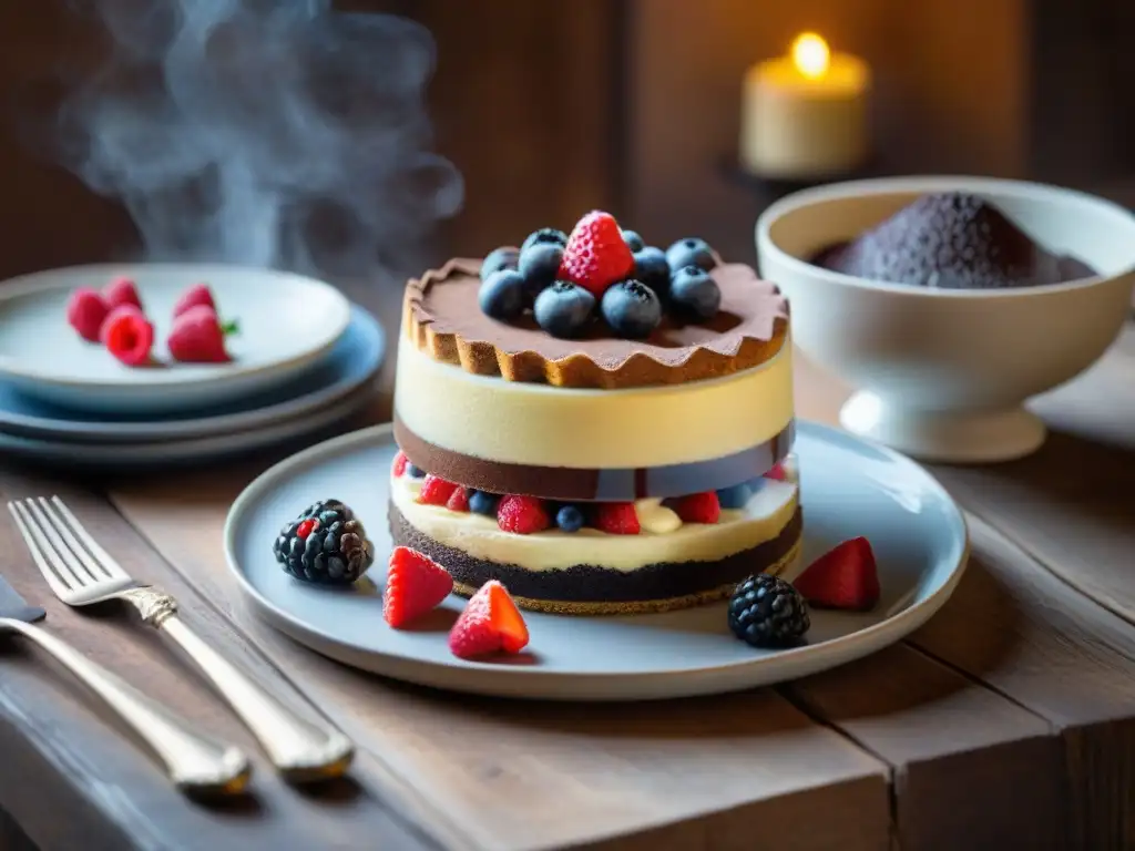 Deliciosa mesa de postres italianos elegantes y deliciosos con tiramisú, panna cotta, lava cake y cannoli