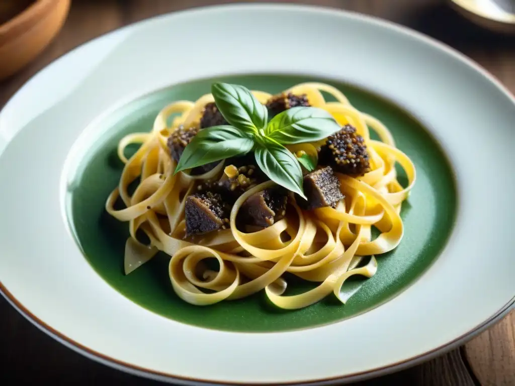 Deliciosa pasta fettuccine con trufas en plato italiano, ideal para reservar en restaurantes italianos cotizados