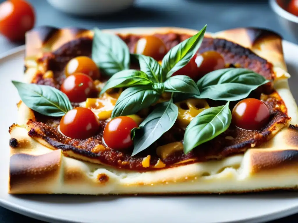 Deliciosa pizza al taglio romana con técnicas perfectas: crujiente, dorada y llena de sabores vibrantes