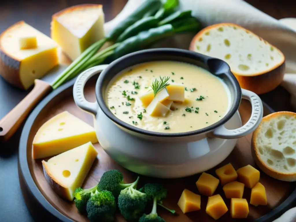 Deliciosa fondue de queso Fontina con vegetales de invierno y pan crujiente