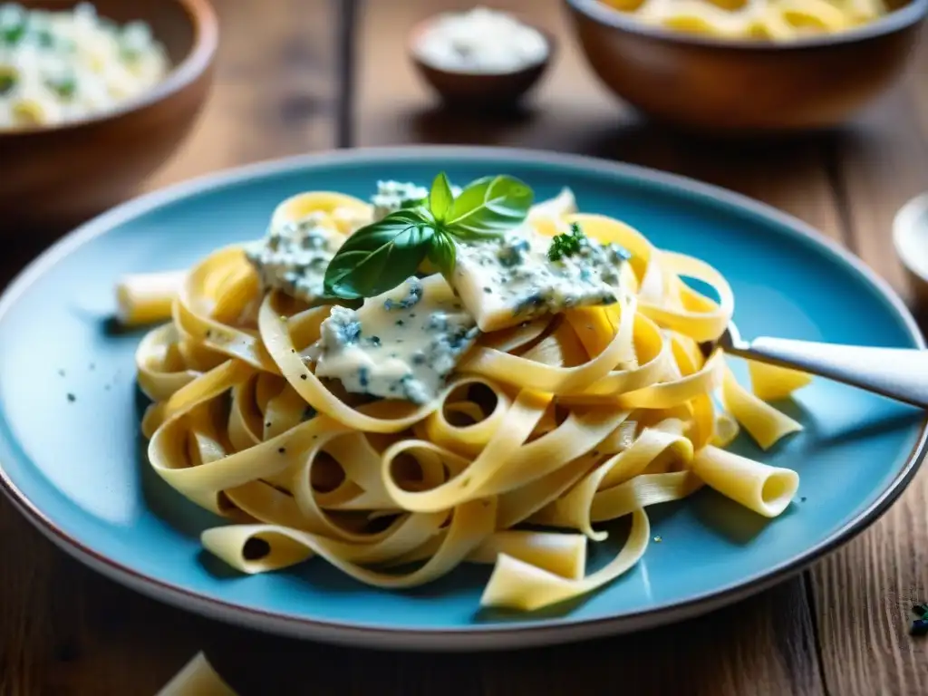 Deliciosa combinación de queso y pasta: tagliatelle en salsa gorgonzola con Parmesano y pimienta negra