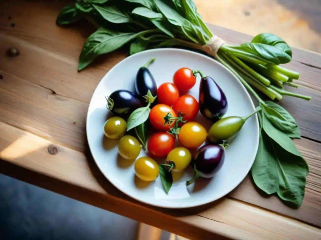 Una deliciosa receta auténtica Caponata Siciliana con ingredientes frescos y coloridos en una mesa rústica