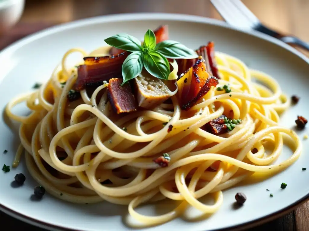 Deliciosa receta pasta carbonara ligera con toques crujientes y cremosos