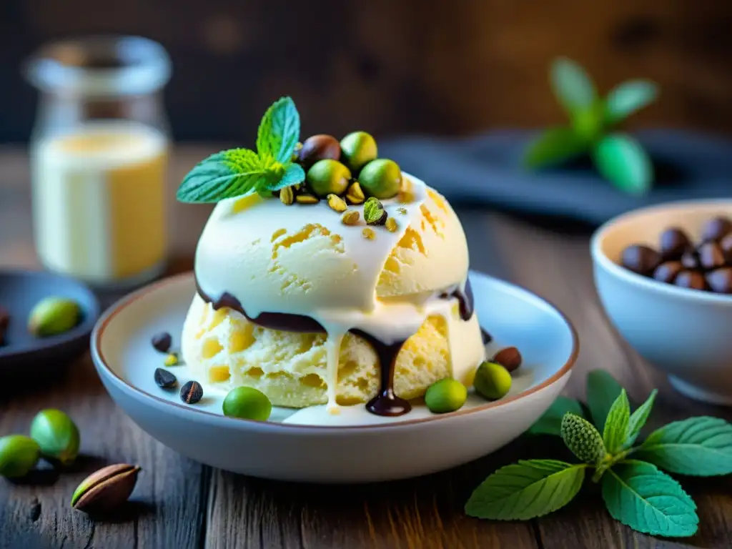 Deliciosa receta torroncino helado casero italiano en cuenco de postre de vidrio