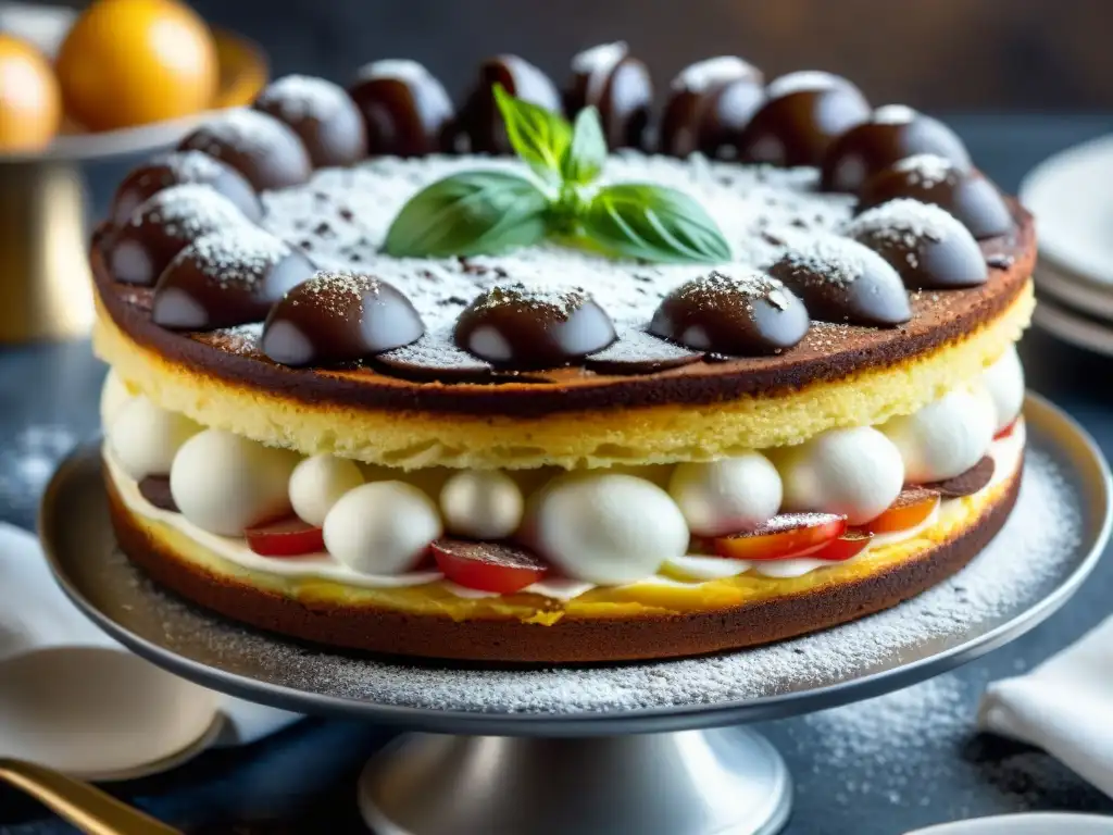 Exquisita Torta Caprese: Detalles decadentes de chocolate y almendra Deliciosa receta torta Caprese chocolate almendras: capas de chocolate y almendra, espolvoreada con azúcar glass y decorada con rodajas de almendra