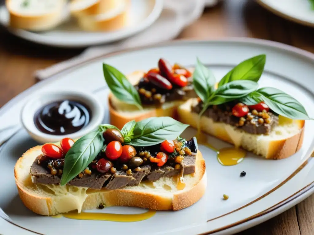 Deliciosa receta crostini toscani tradicional en mesa de madera rústica con ingredientes vibrantes