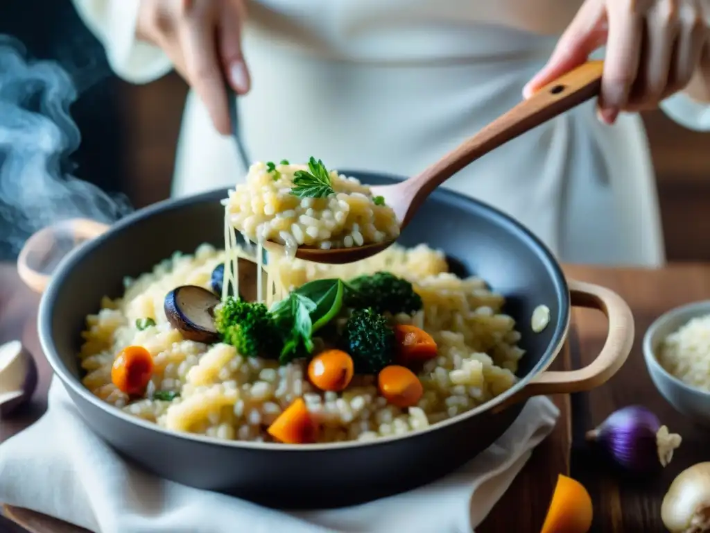 Una deliciosa receta tradicional de risotto vegano con colores y aromas vibrantes