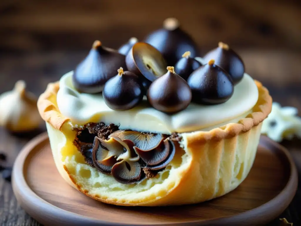 Deliciosa repostería italiana: trufas y setas decorativas en exquisito postre de crema de trufa y chocolate