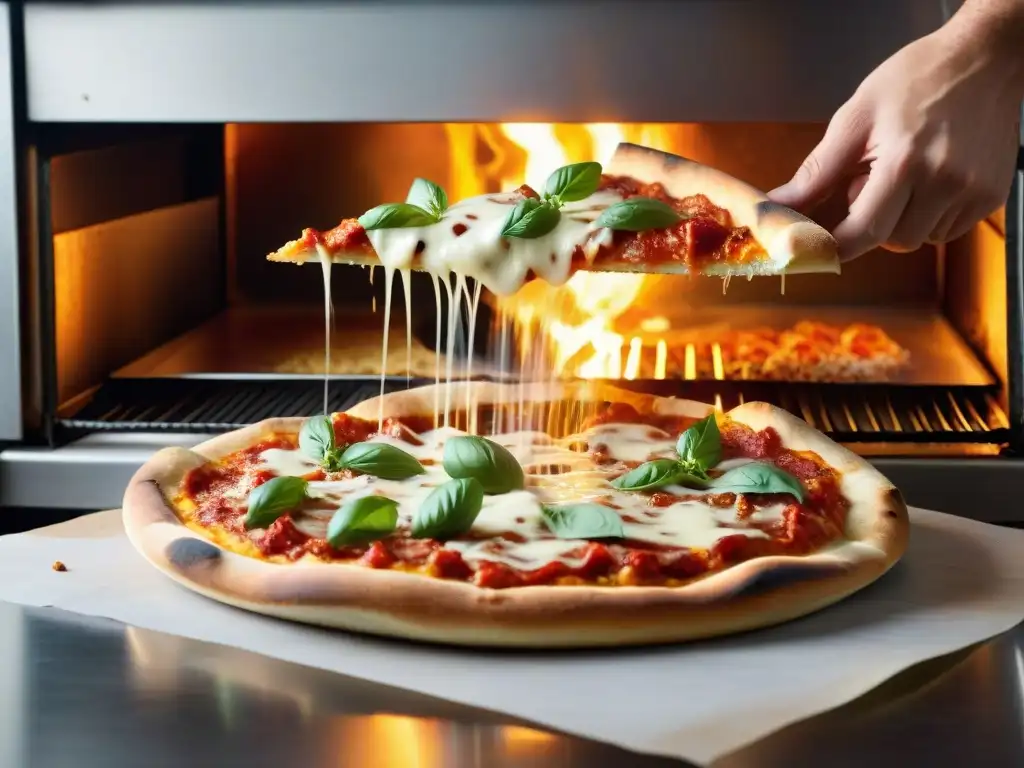 Deliciosa pizza recién horneada con queso derretido Deliciosa pizza recién salida del horno con queso fundido en una pizzería italiana