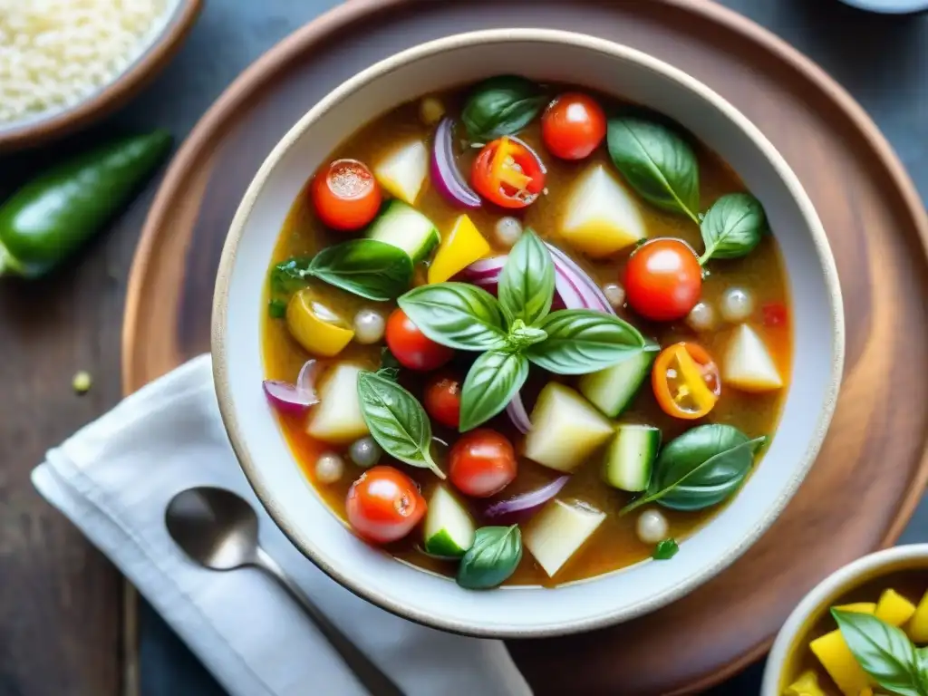 Una deliciosa sopa fría italiana llena de frescura y color, ideal para recetas saludables