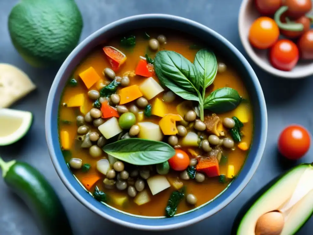 Deliciosa sopa italiana Minestrone receta tradicional con vegetales frescos y sabrosos en caldo vibrante