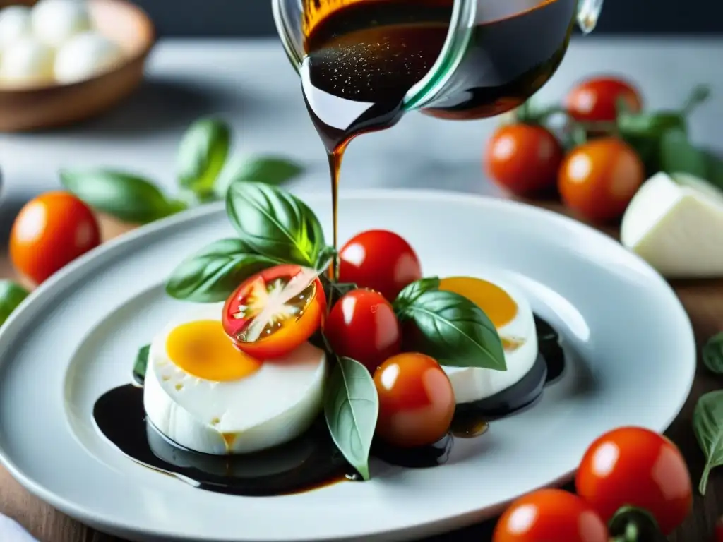 Deliciosa vinagreta balsámica sobre ensalada caprese