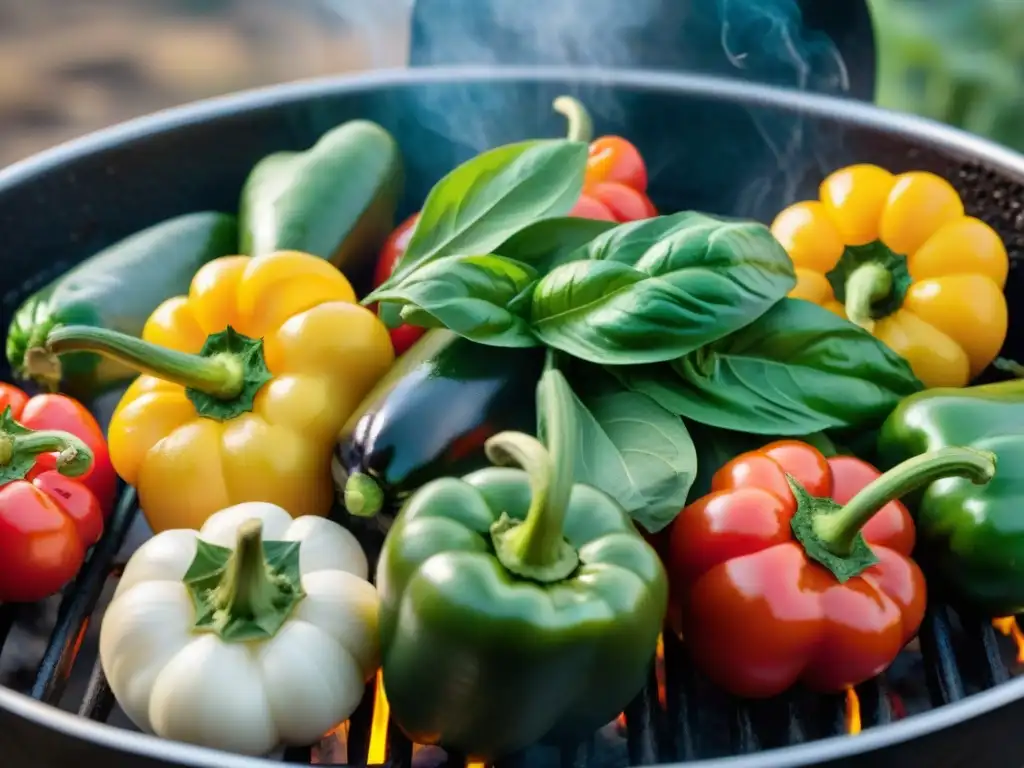 Deliciosas verduras a la parrilla en paisaje toscano al atardecer