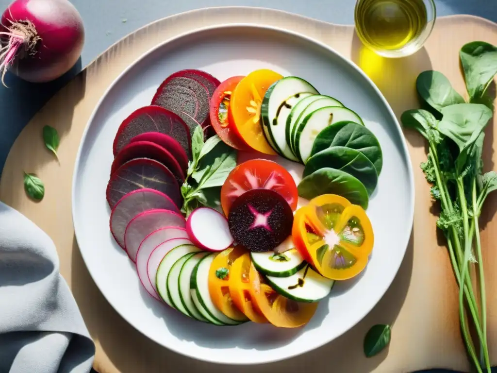 Delicioso carpaccio vegetal receta saludable con vibrantes colores y frescura de ingredientes