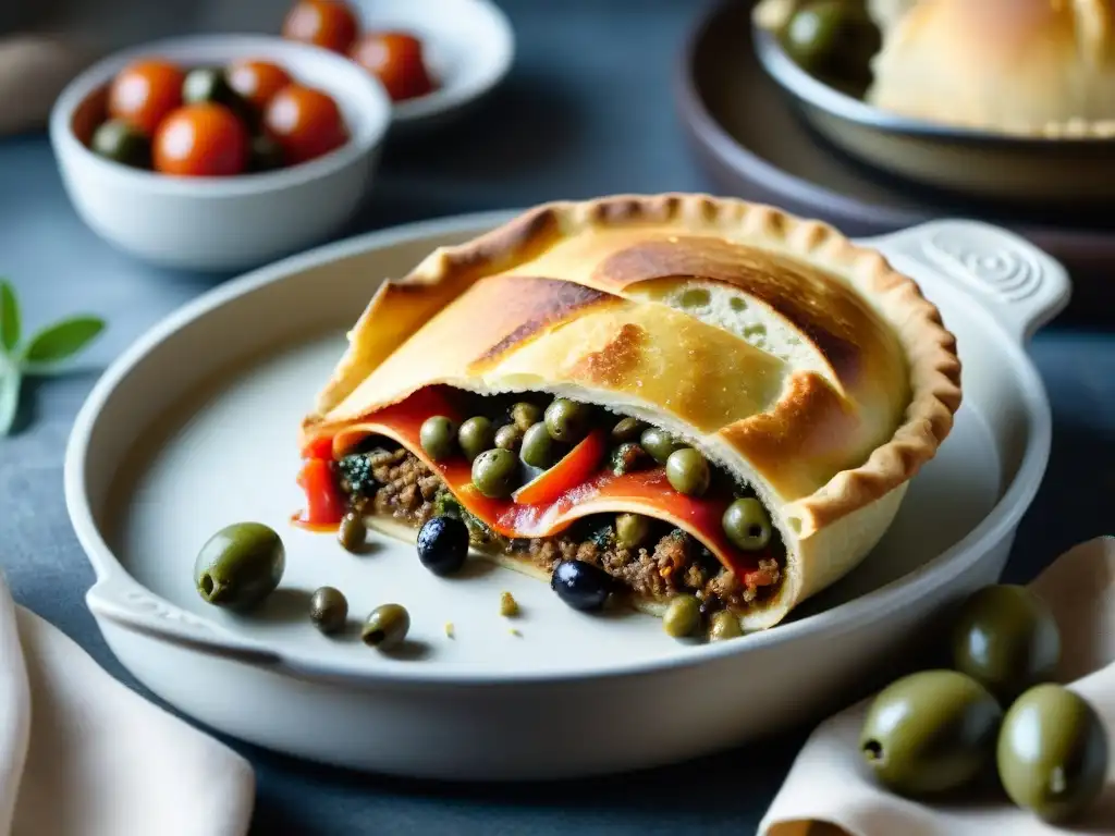 Delicioso guiso de pan italiano tradicional con capas detalladas de panada recién horneada