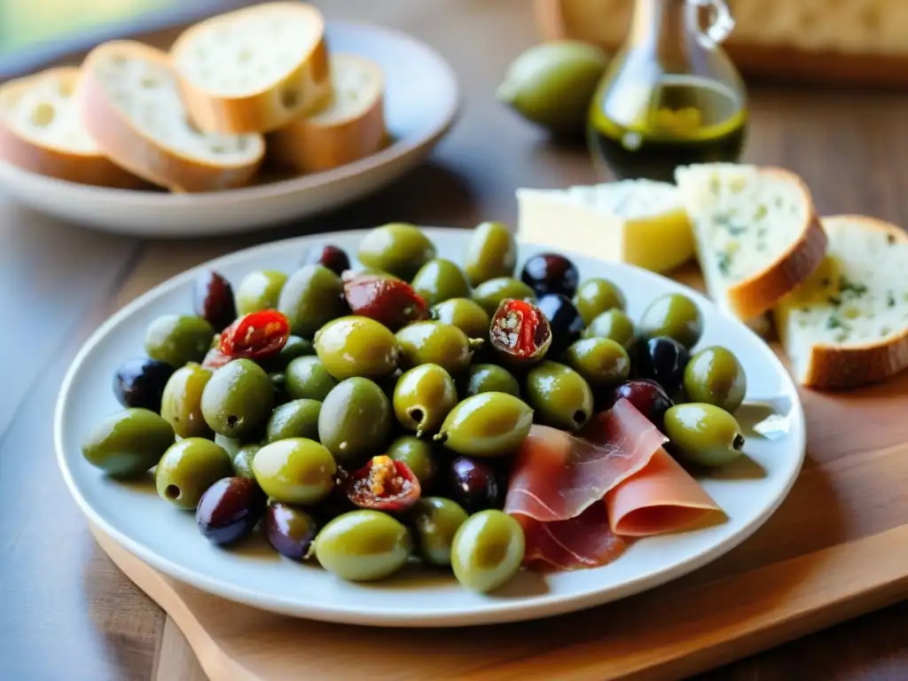 Delicioso antipasti italiano en mesa rústica, listo para degustar en un restaurante tradicional