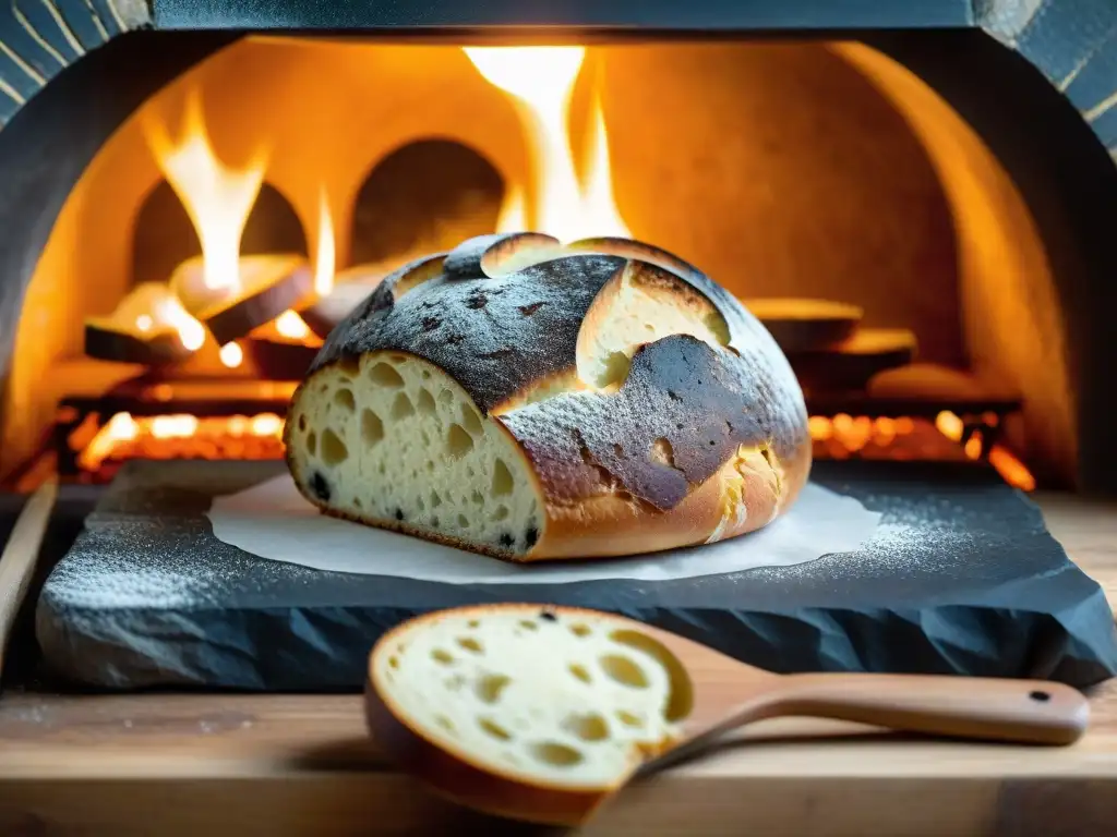 Delicioso Pane di Lariano con carbón recién horneado en horno de leña, listo para saborear