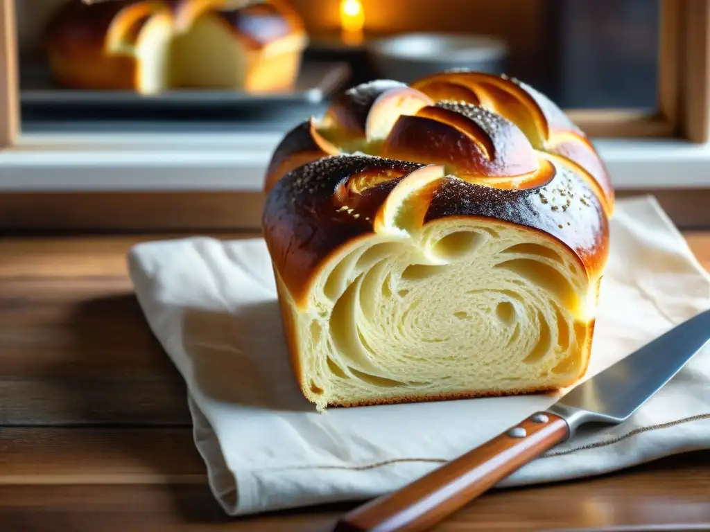 Delicioso pan brioche recién horneado en una cocina italiana tradicional