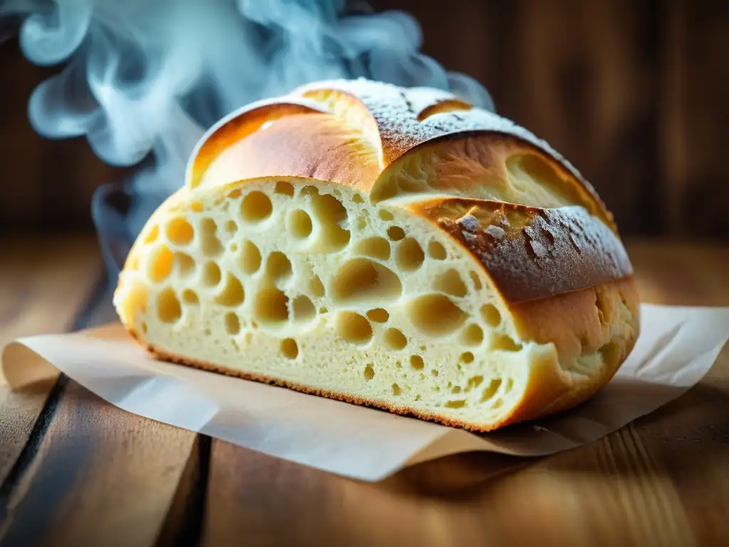 Delicioso Pane di Altamura tradicional italiano recién horneado en un entorno de panadería rústica