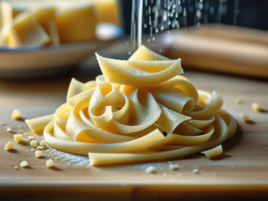 Delicioso Parmigiano Reggiano rallado sobre pasta casera