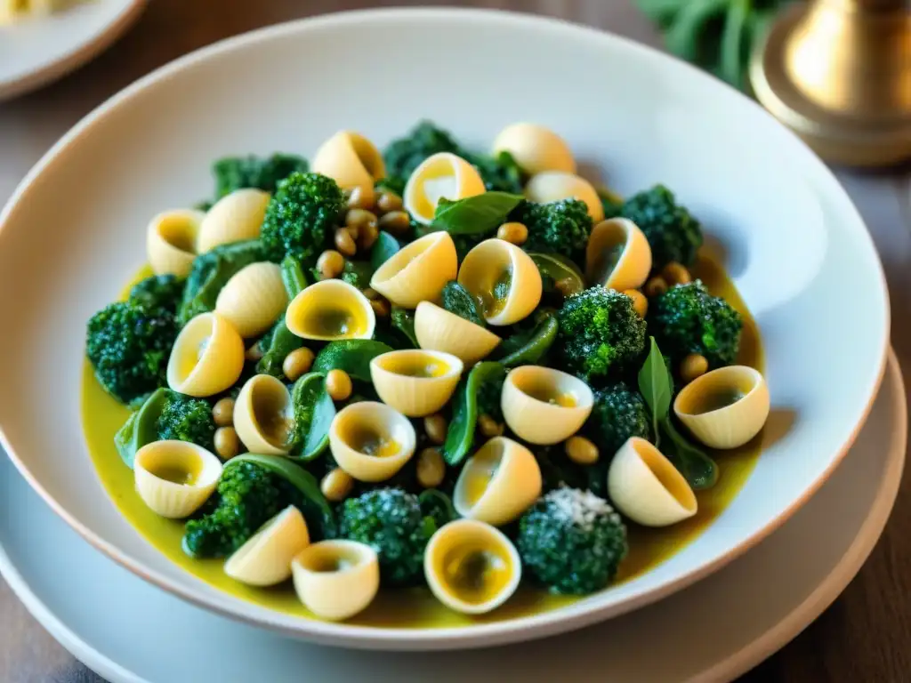 Delicioso plato de Orecchiette con Cime di Rapa, sabores tradicionales cocina italiana Puglia